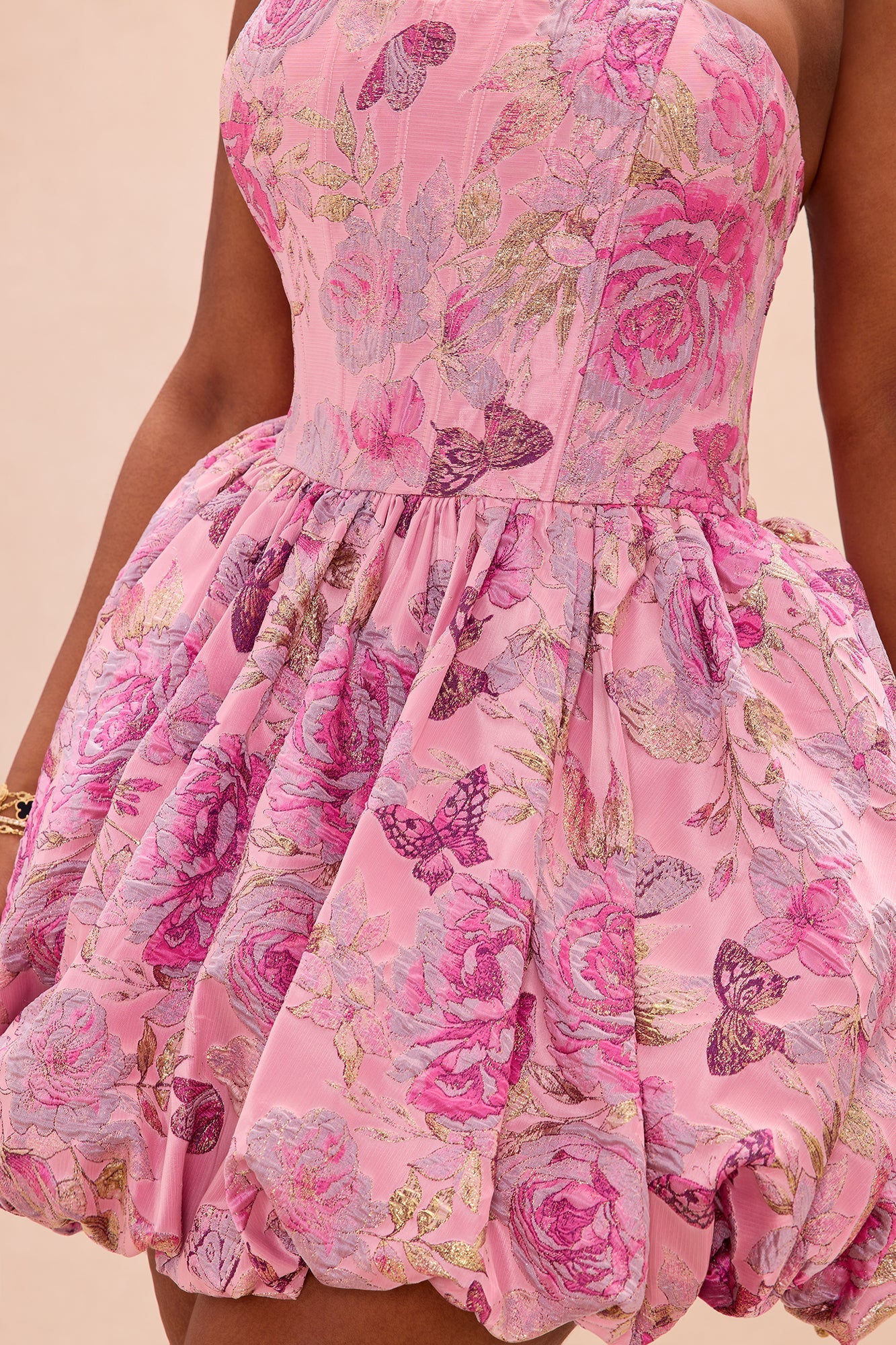 Garden Party Bubble Jacquard Mini Dress - Pink/combo