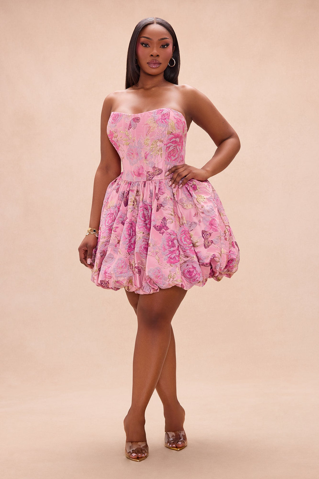 Garden Party Bubble Jacquard Mini Dress - Pink/combo