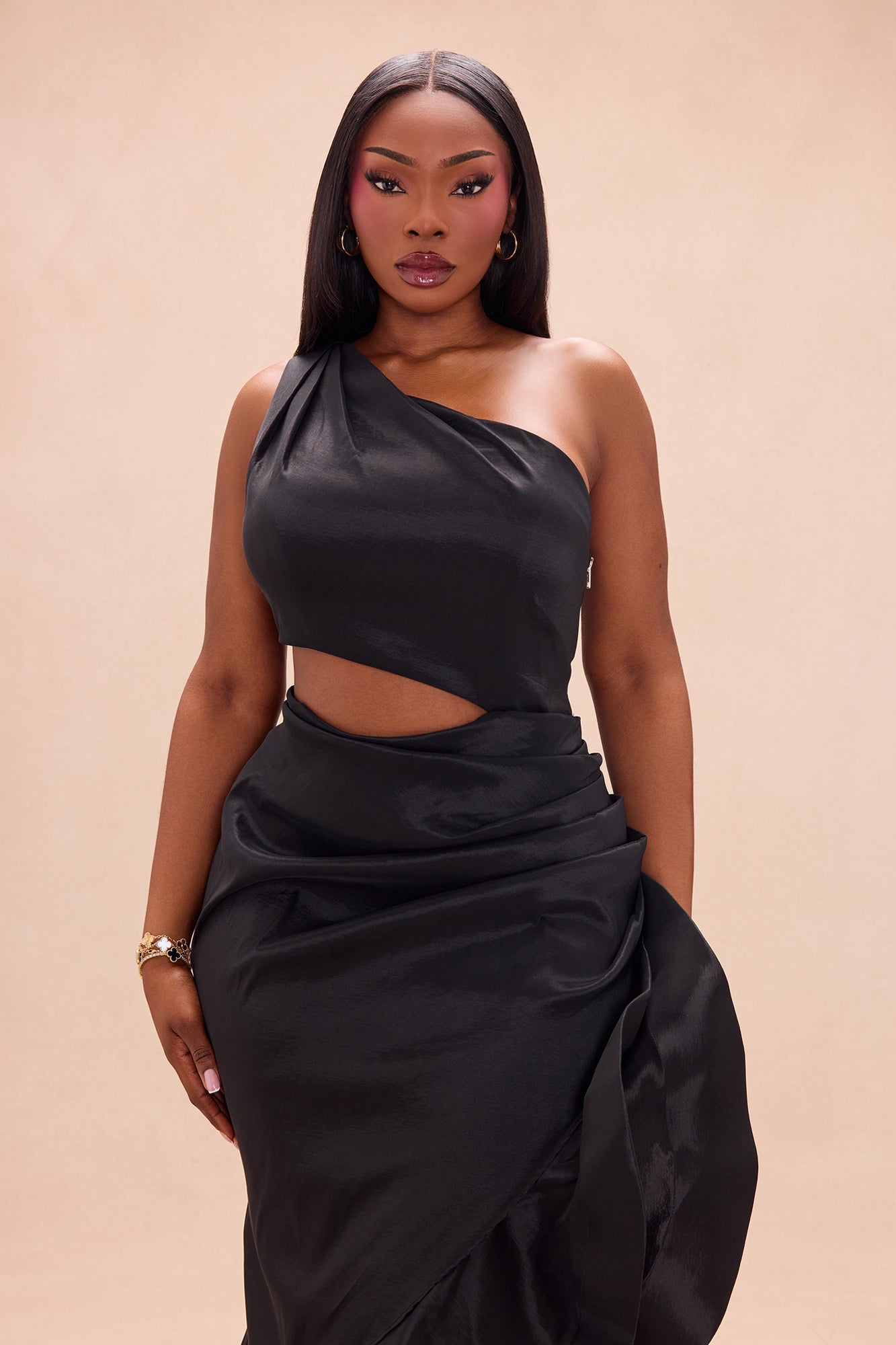 Sienna Ruffle Taffeta Maxi Dress - Black