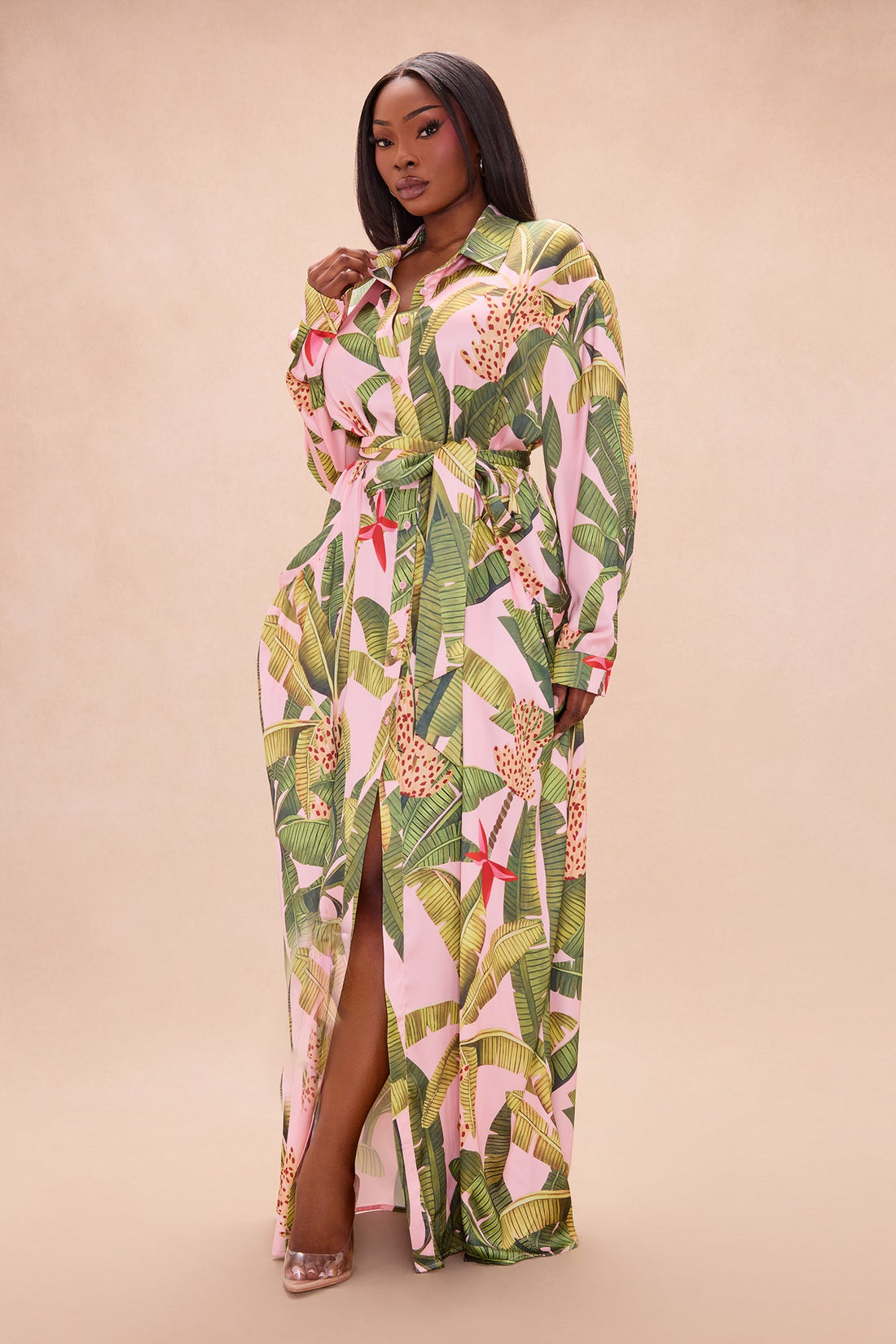 Getaway Vibe Satin Maxi Dress - Pink/combo