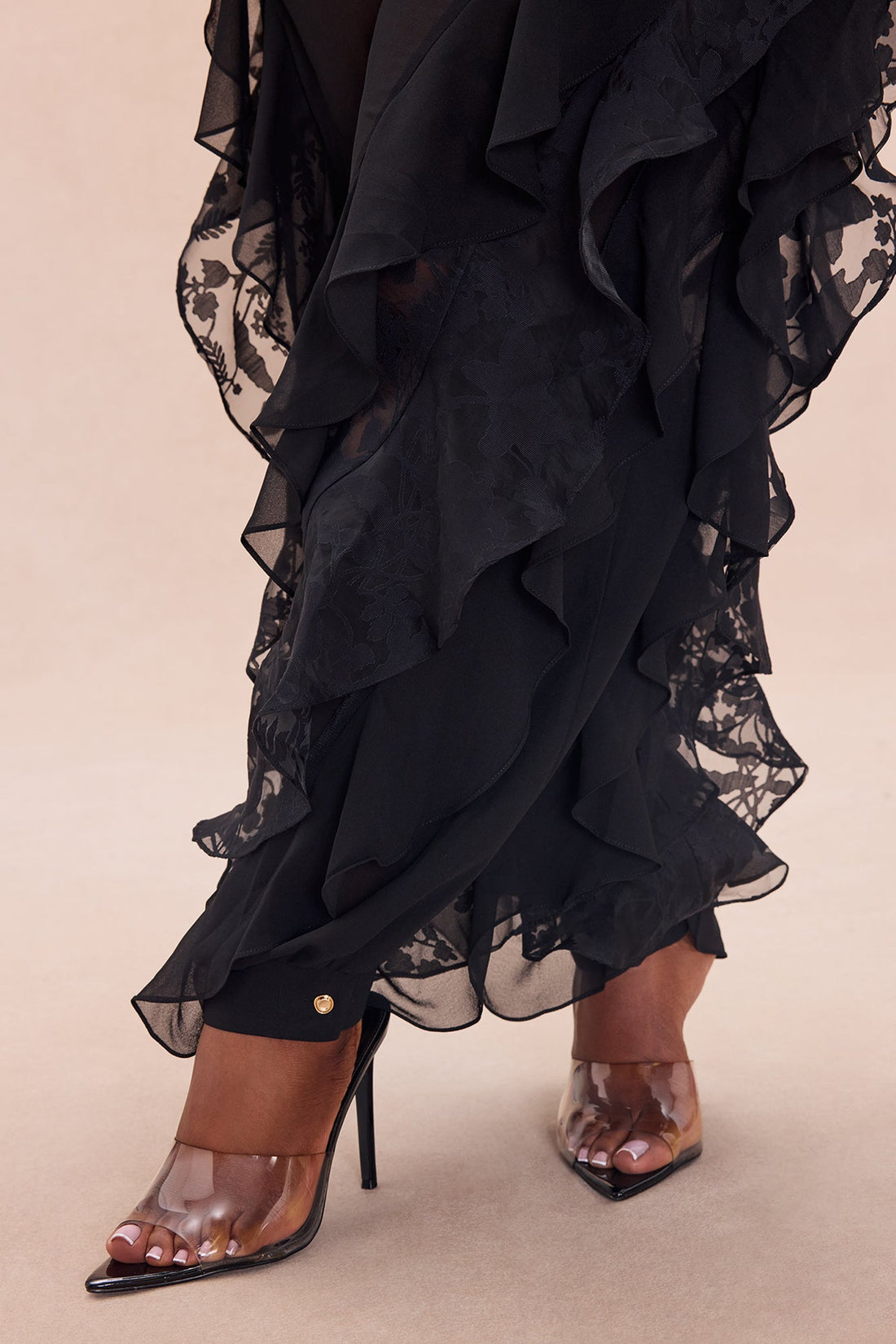 Dianna Ruffle Chiffon Pant - Black