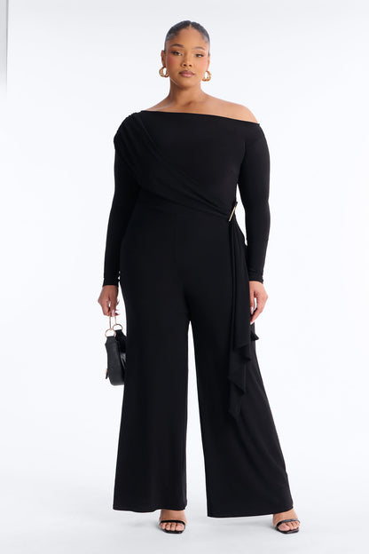 Adri Draped Wide Leg Jumpsuit - Black