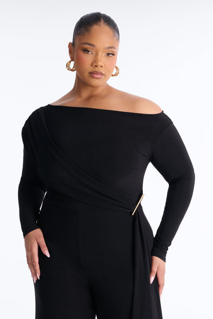 Adri Draped Wide Leg Jumpsuit - Black