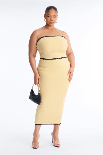 Your Darling Double Lined Ribbed Skirt Set - Yellow/combo