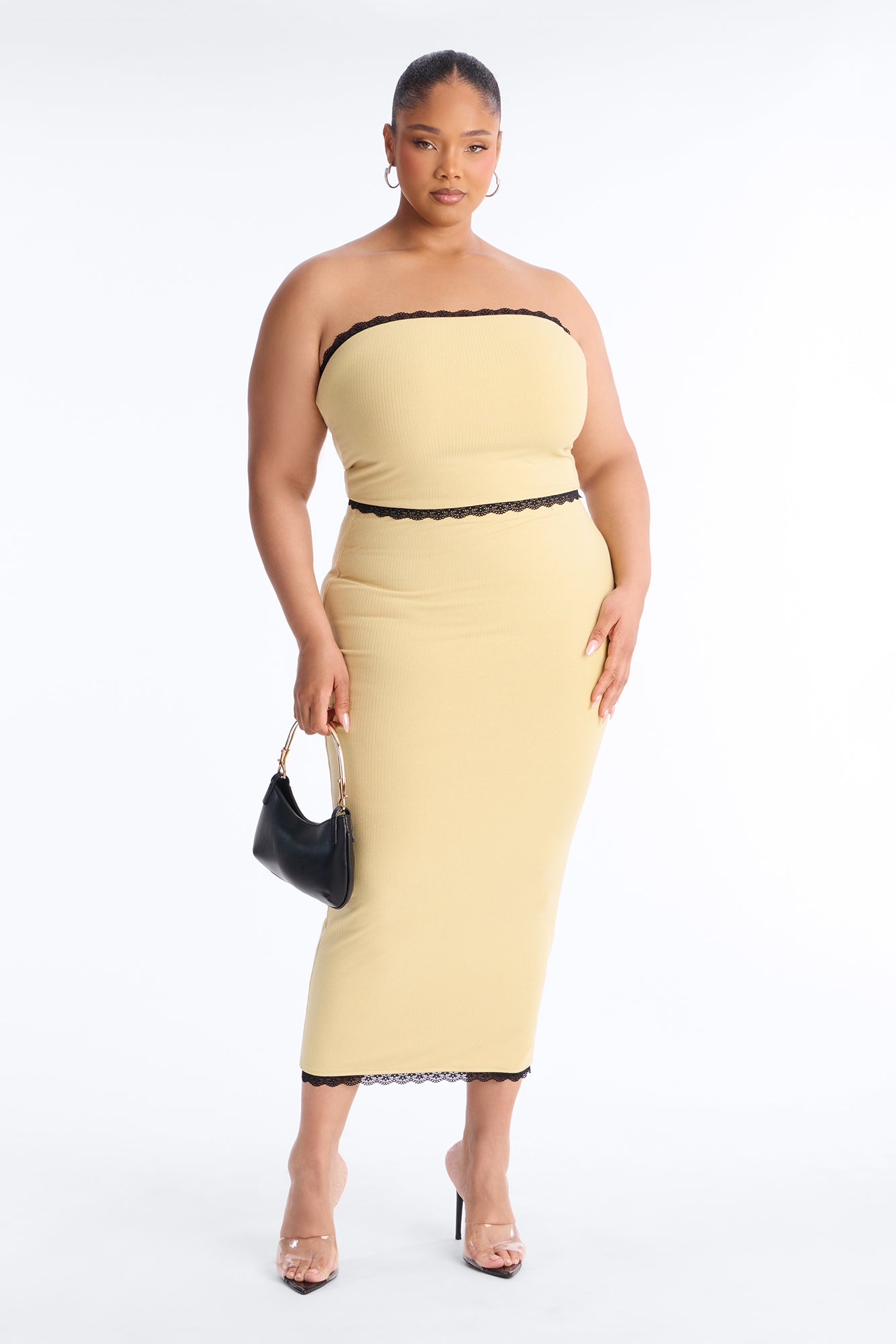 Your Darling Double Lined Ribbed Skirt Set - Yellow/combo