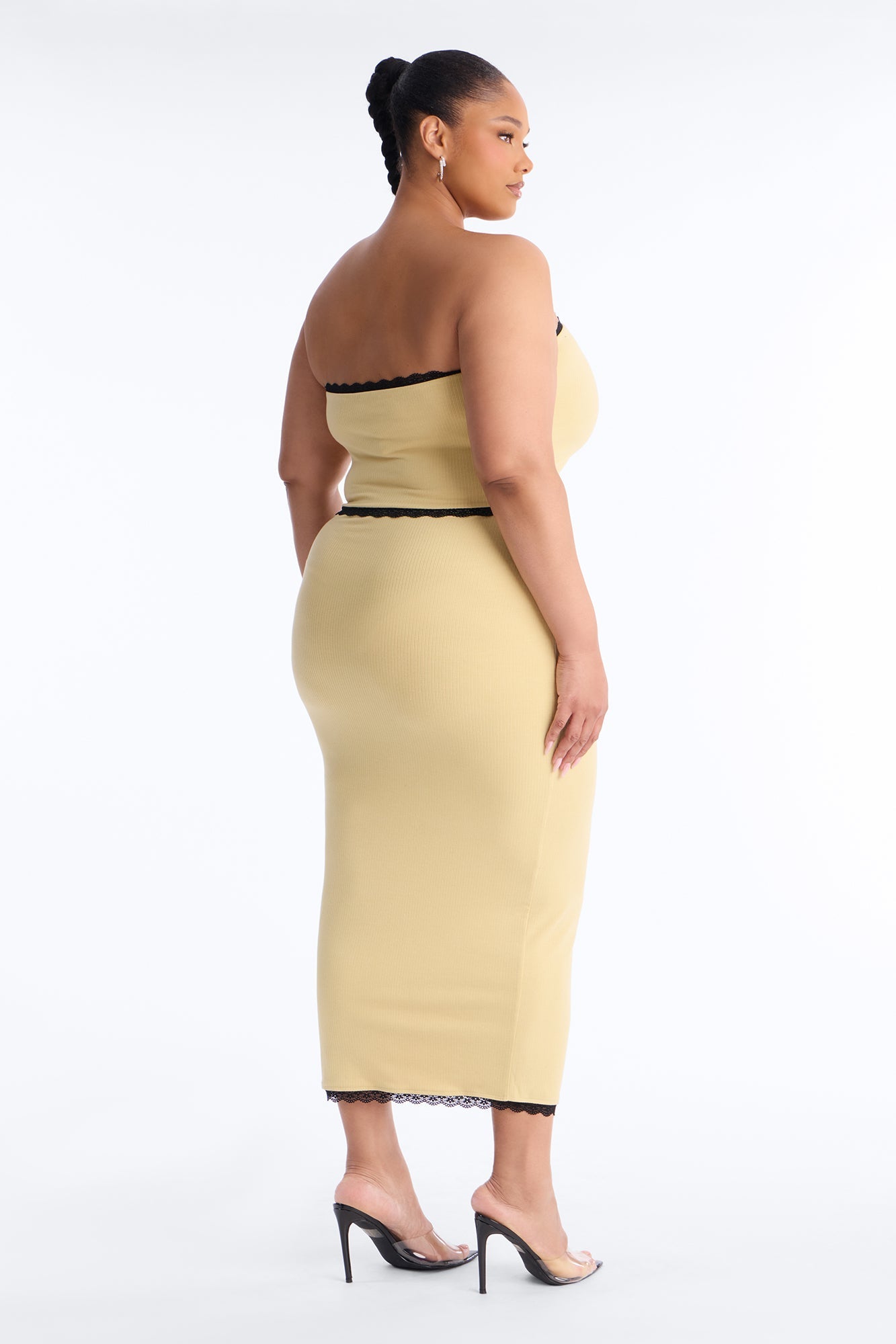 Your Darling Double Lined Ribbed Skirt Set - Yellow/combo