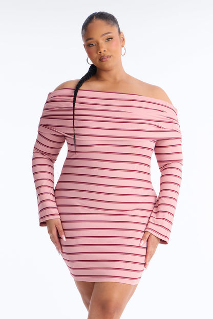 Britta Long Sleeve Ribbed Mini Dress - Mauve/combo