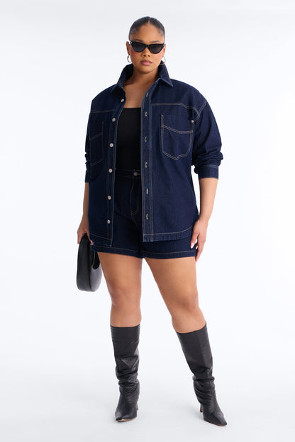 Night Borough Denim Shacket - Dark Wash