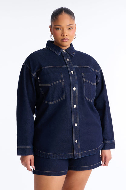 Night Borough Denim Shacket - Dark Wash