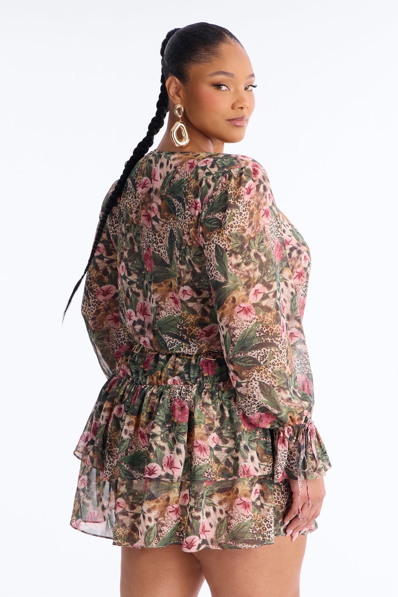 Davina Belted Chiffon Mini Dress - Olive/combo