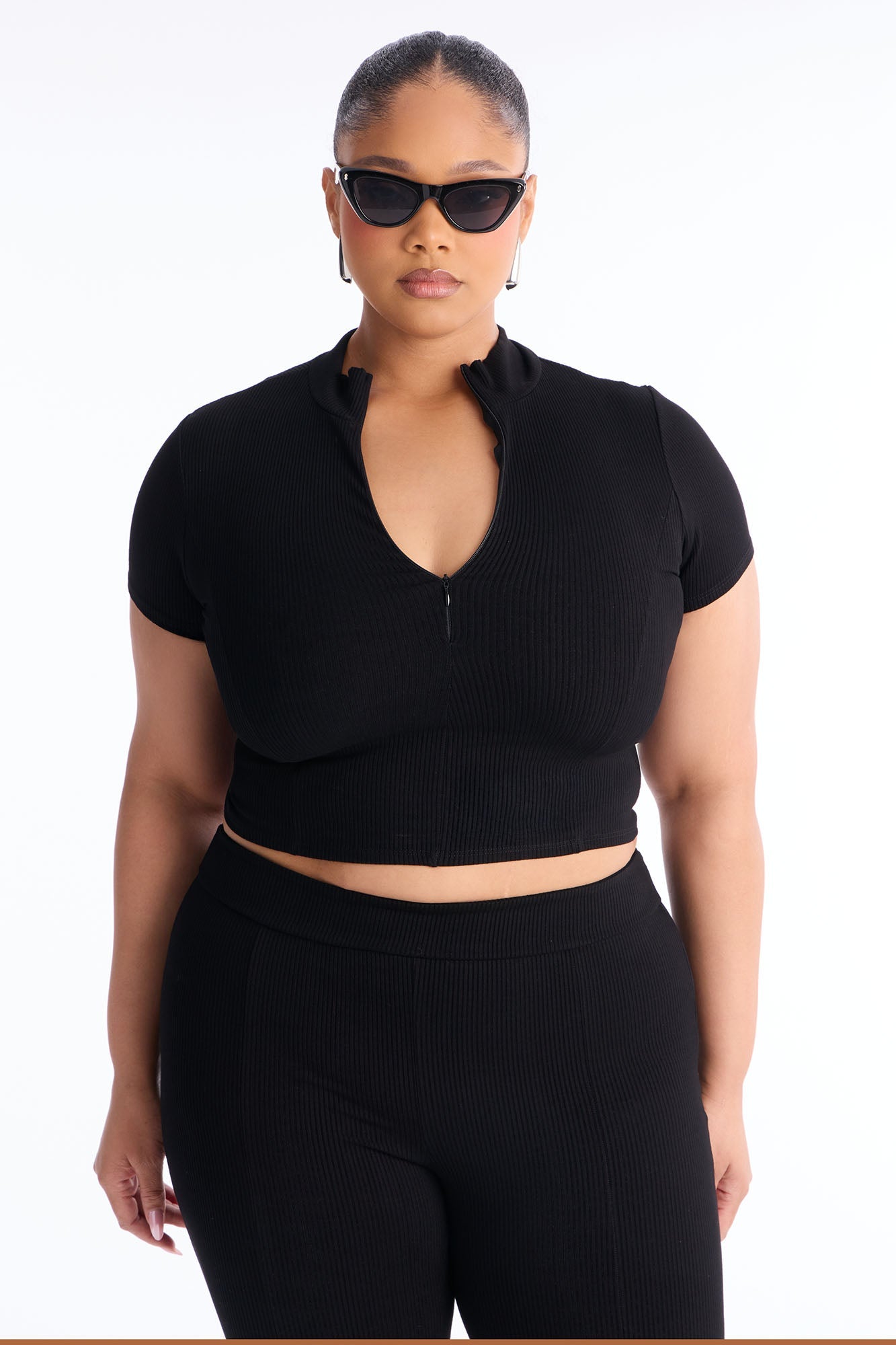 Mia Zip Snatched Pant Set - Black