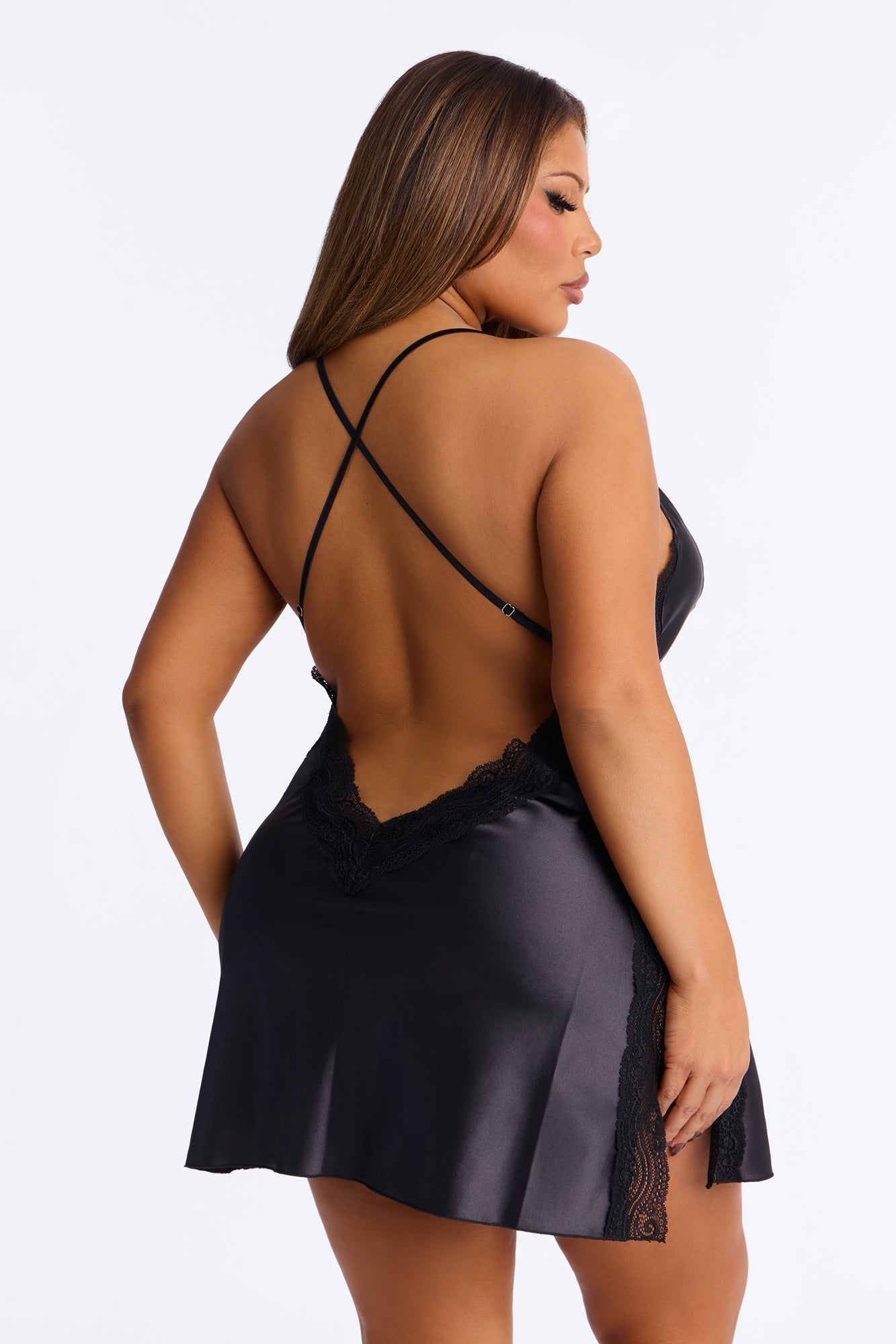 Just Enough Satin Babydoll - Black