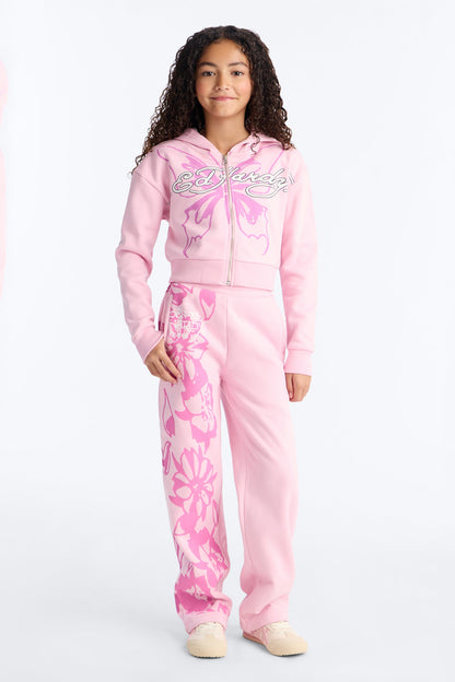 Mini Ed Hardy Butterfly Fleece Zip Hoodie - Pink