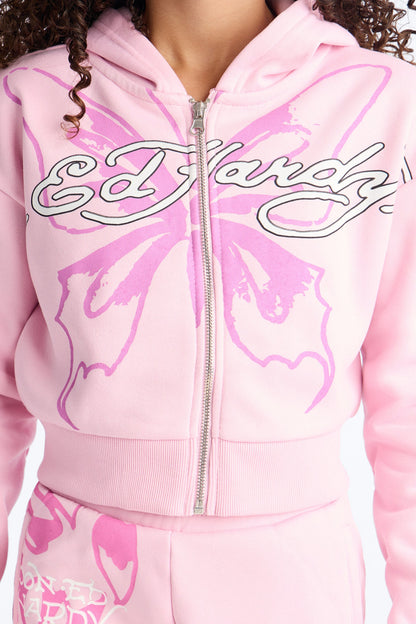 Mini Ed Hardy Butterfly Fleece Zip Hoodie - Pink