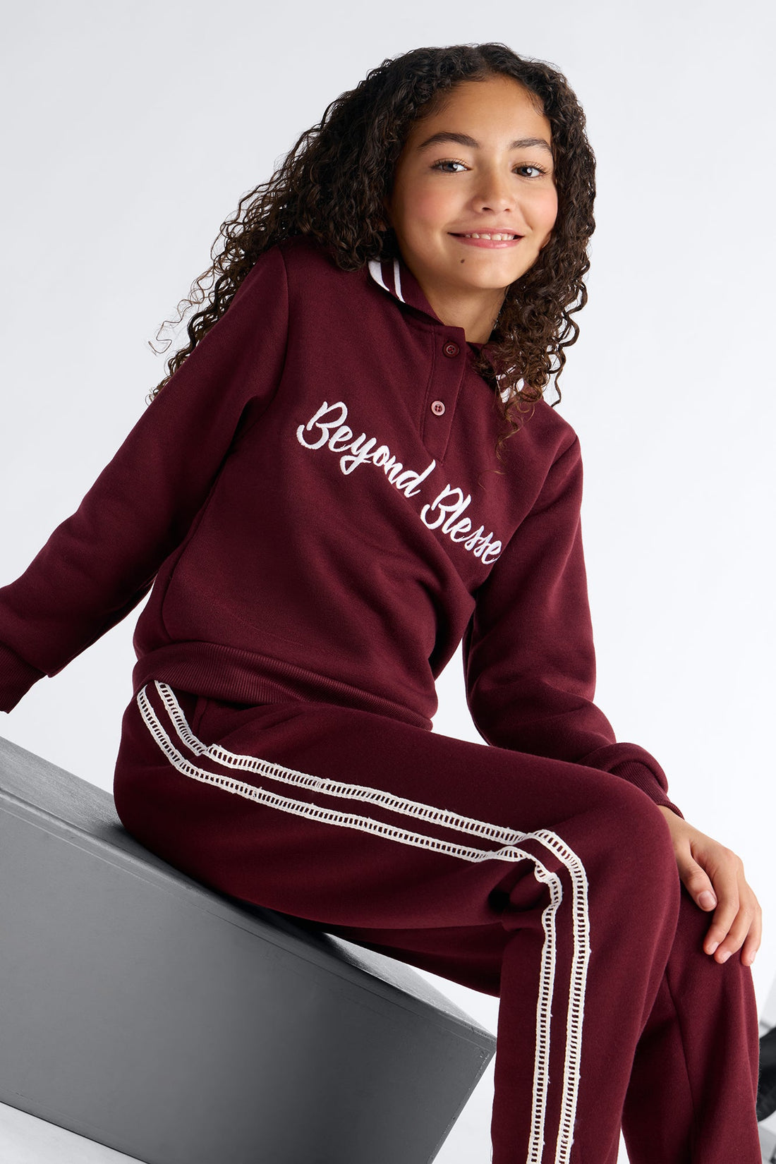 Mini Beyond Blessed 98 Jogger Pant Set - Burgundy