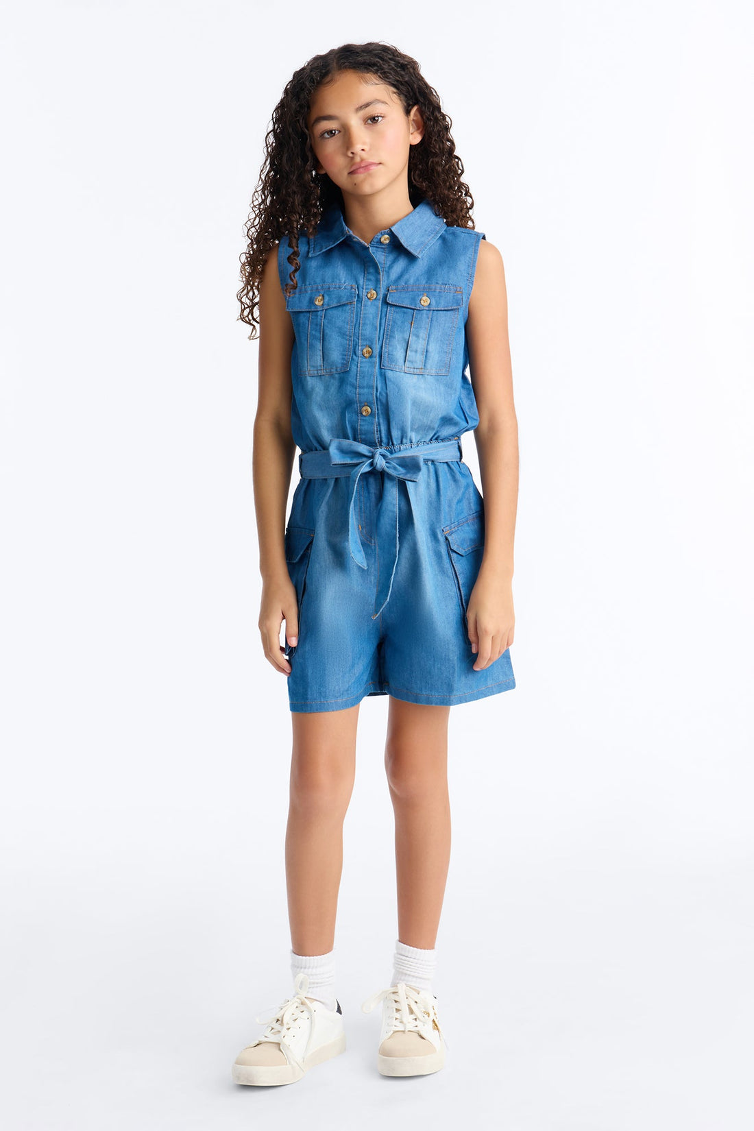 Mini On That Vibe Sleeveless Denim Romper - Medium Wash