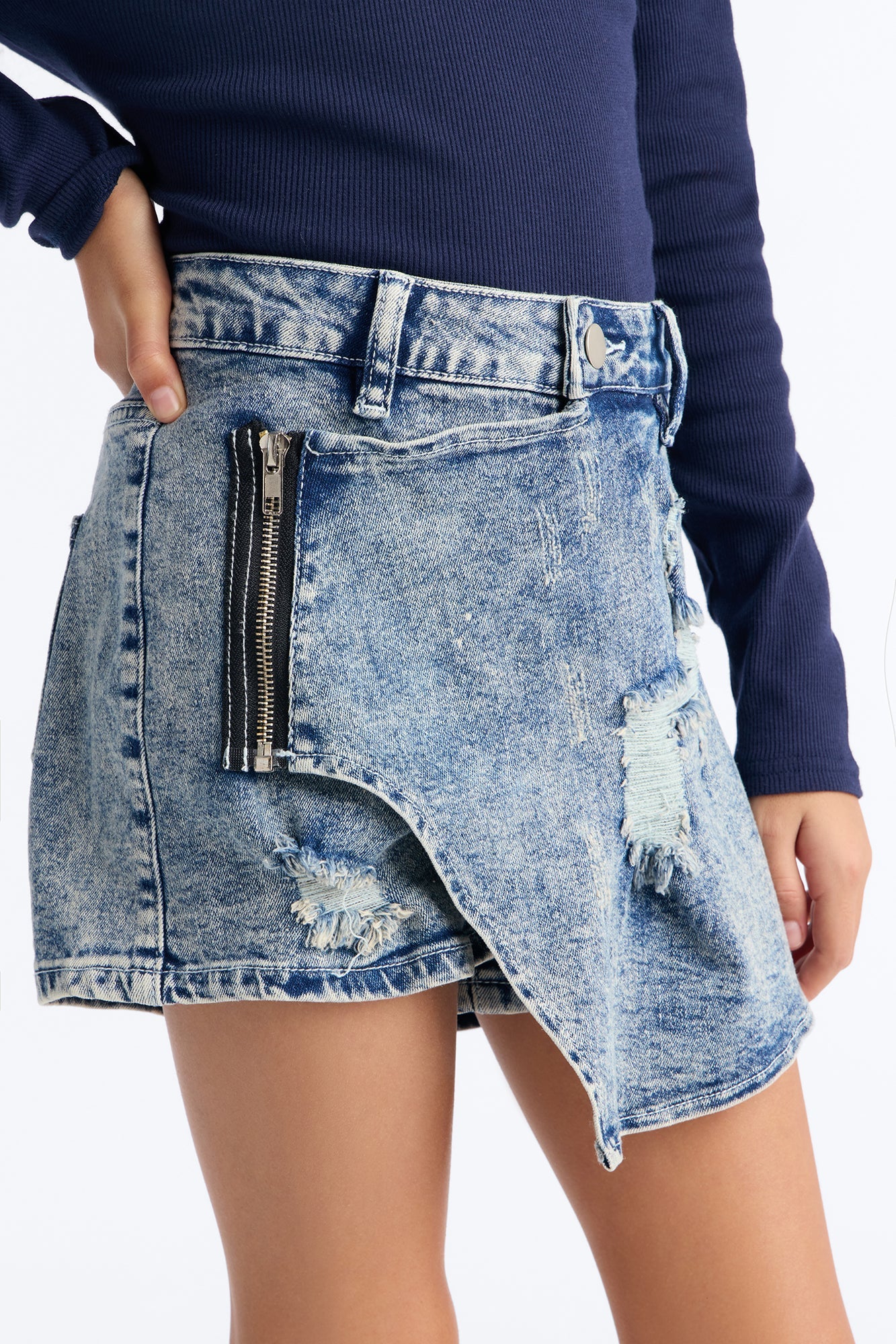 Mini Too Late Denim Wrap Skort - Medium Wash