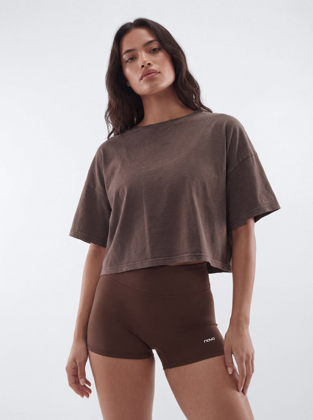 Cotton Jersey Boxy Short Sleeve Top - Brown