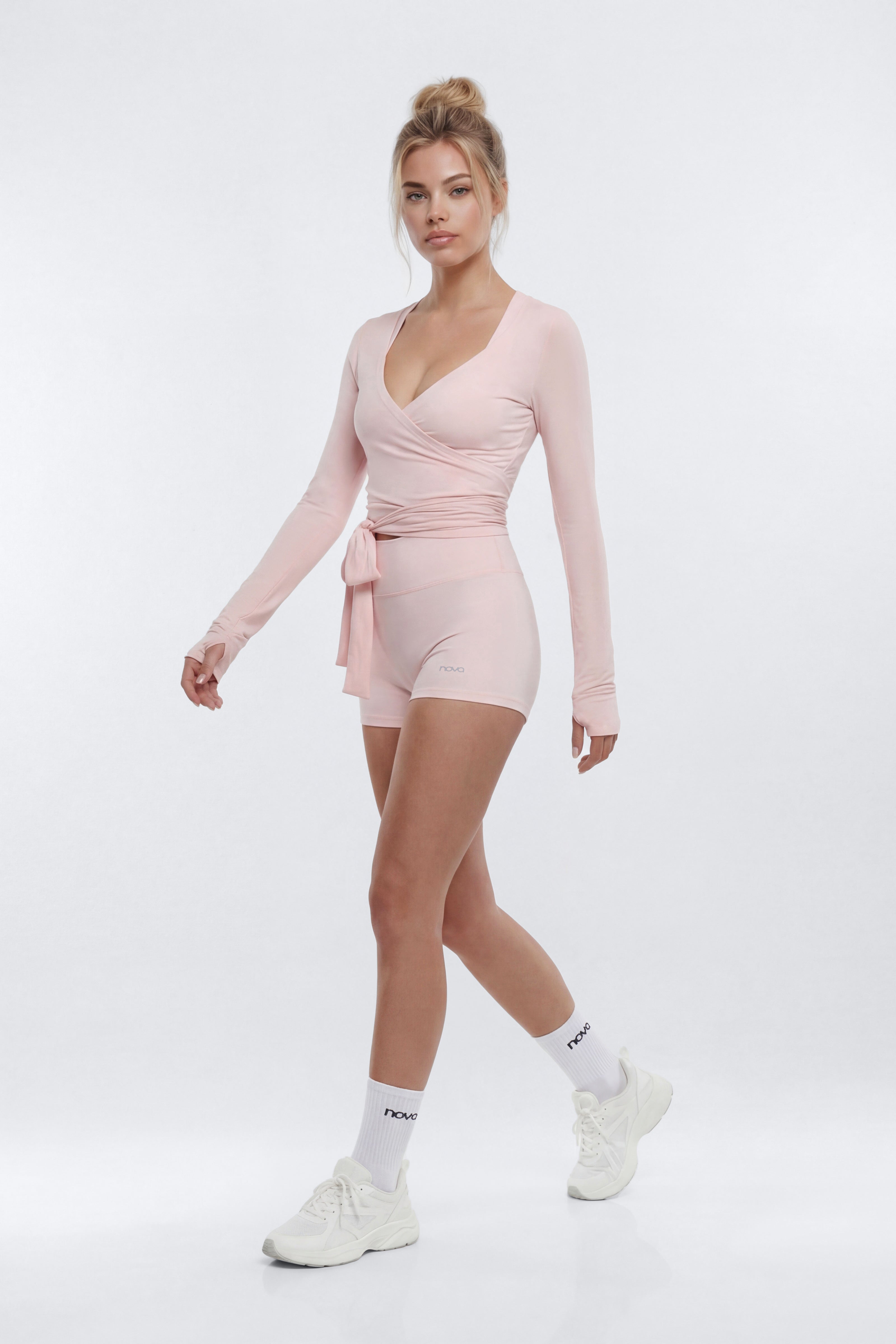 Soft Jersey Surplice Wrap Top - Pink