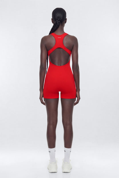 SeamlessLift™ 3″ Back Cut Out Romper - Red