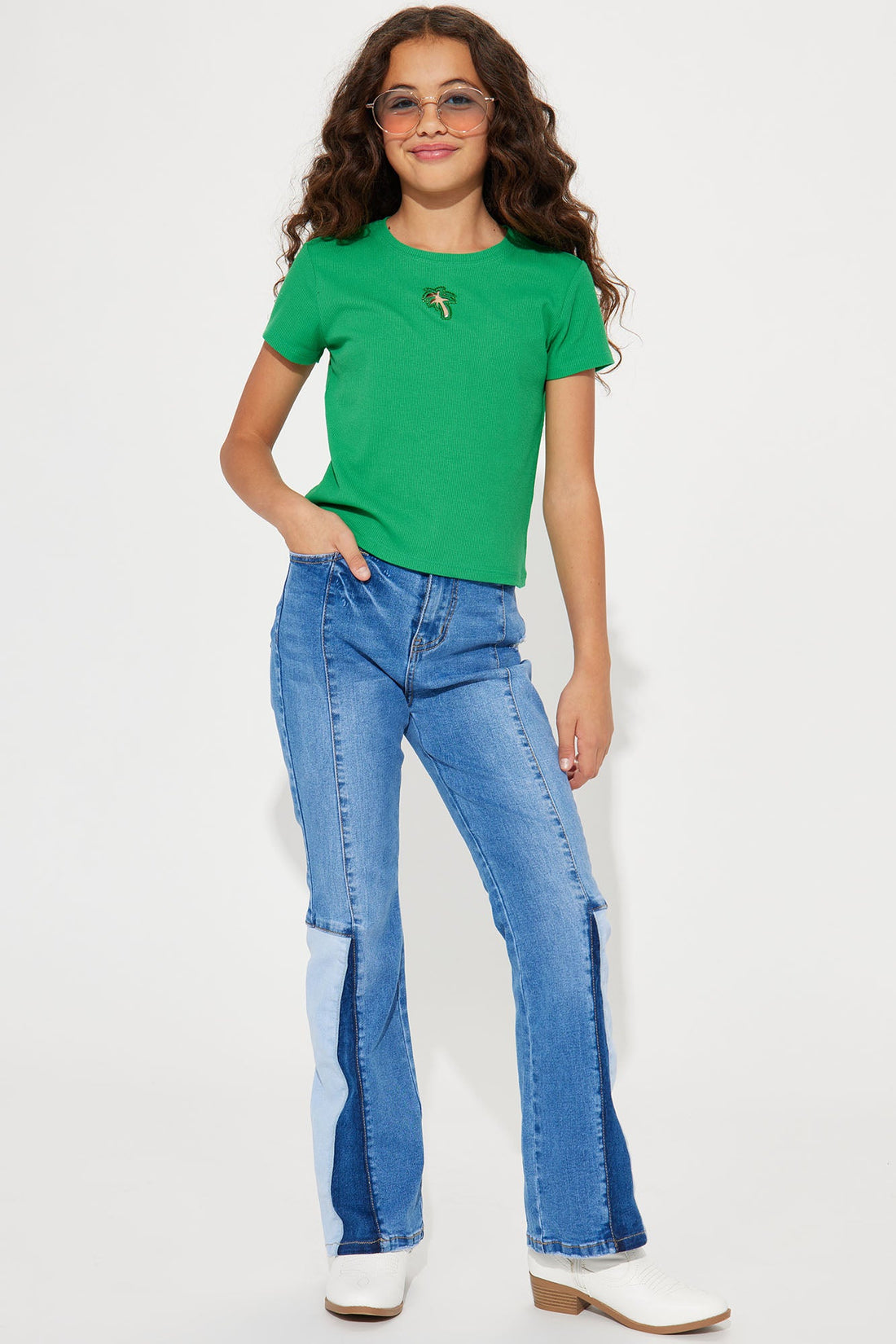 Mini Denim inserts in a Flare Jean - Medium Wash