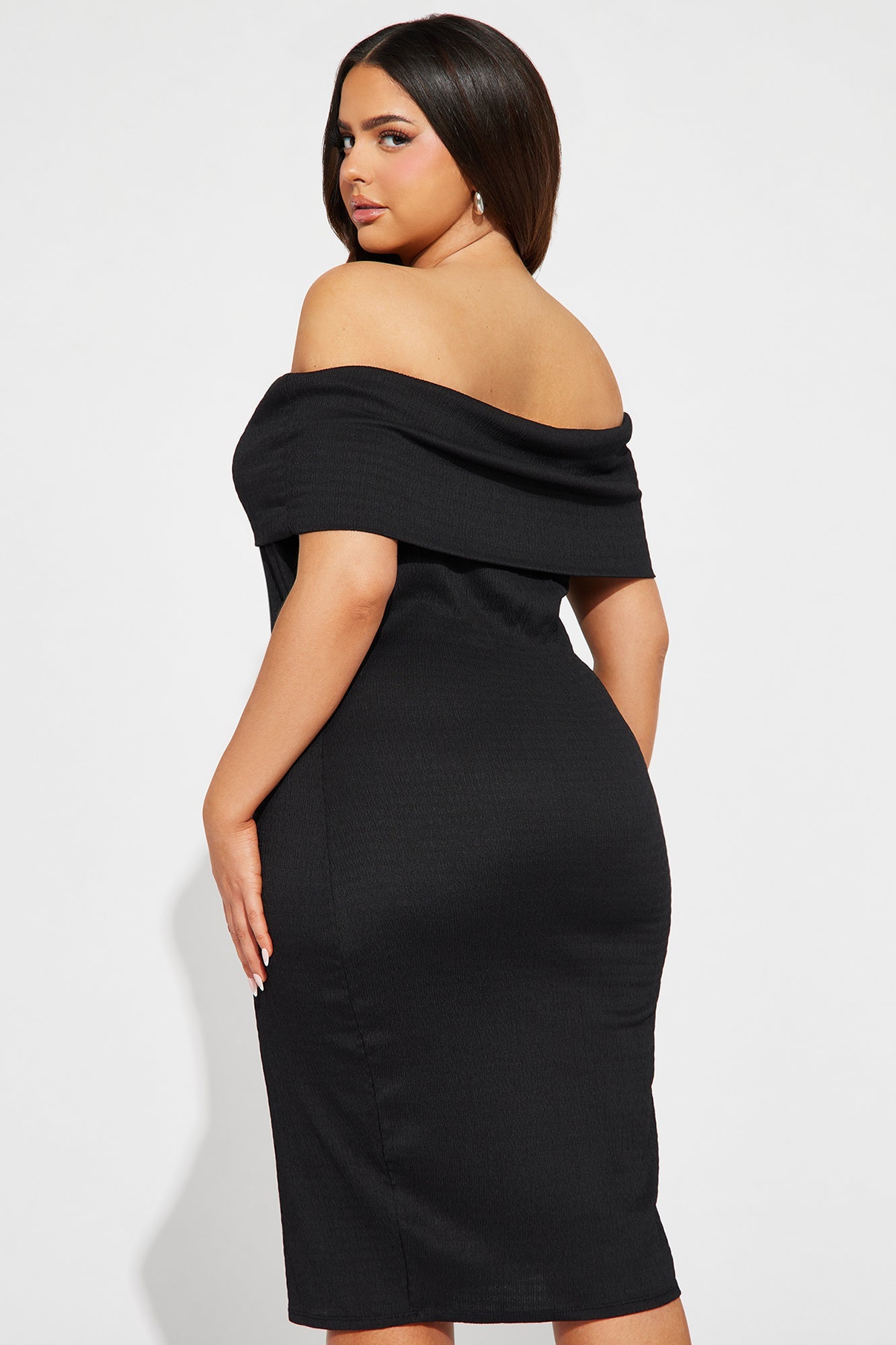 Ana Off Shoulder Midi Dress - Black