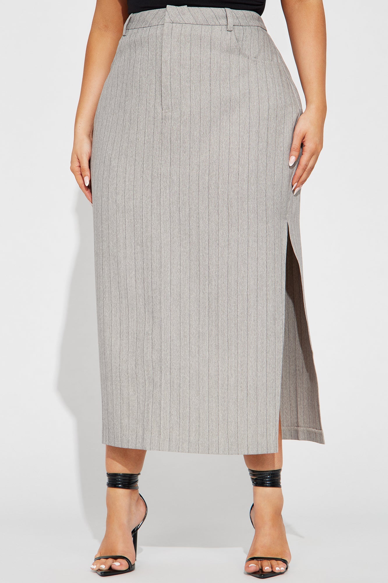 Work That Pinstripe Midi Skirt - Grey