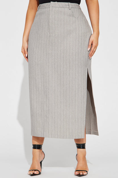 Work That Pinstripe Midi Skirt - Grey