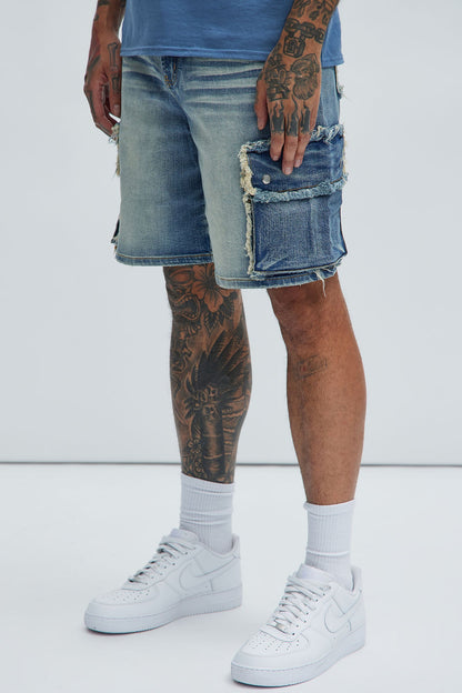 Rush Home Denim Cargo Shorts - Light Blue Wash
