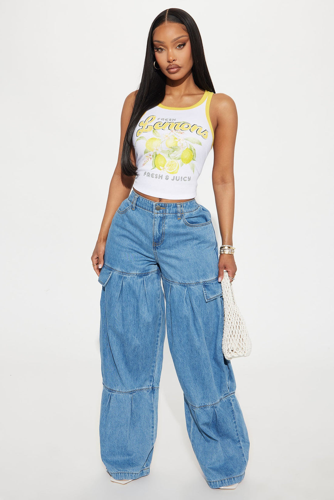 Caro Elastic Waist Wide Leg Jeans - Medium Wash