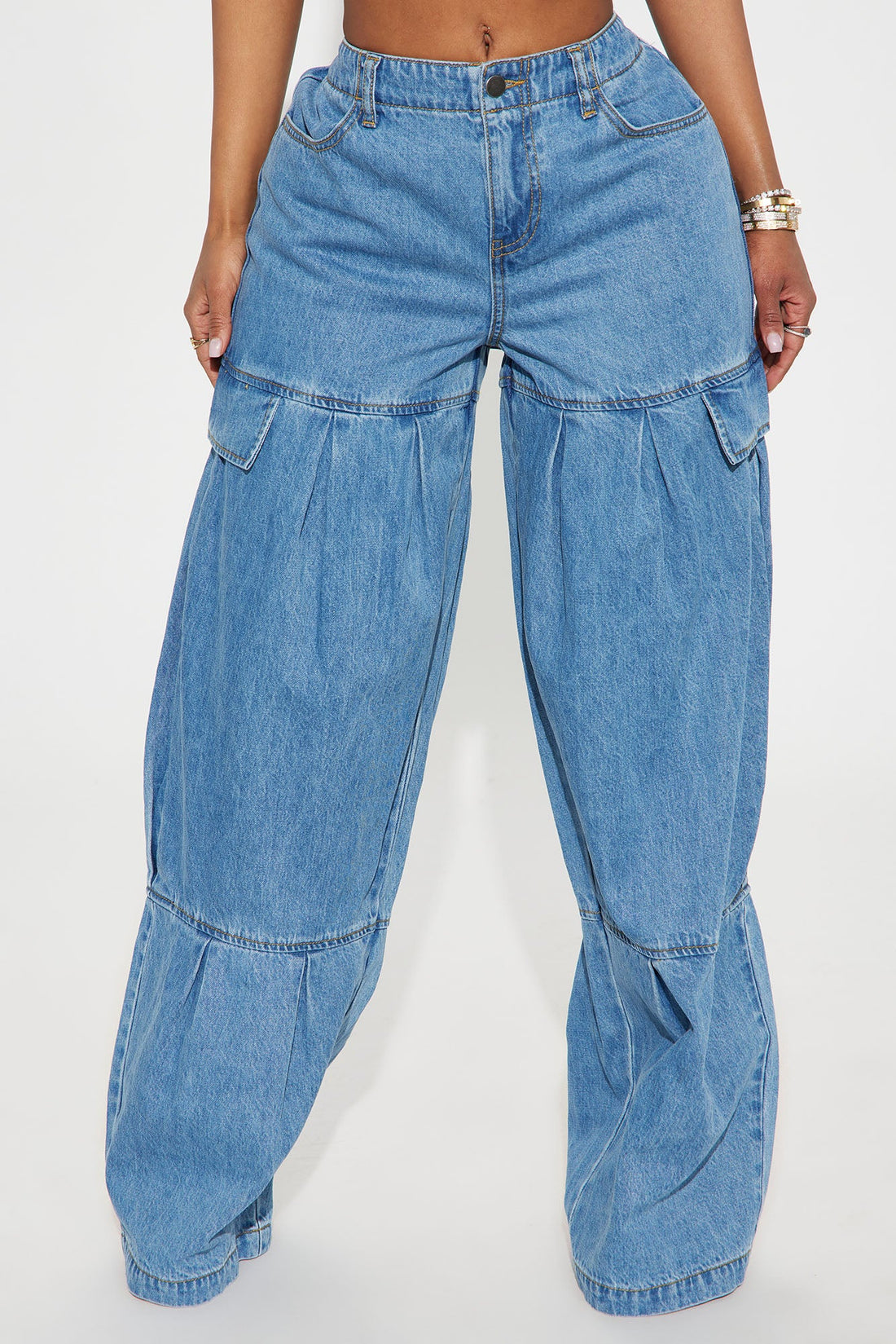 Caro Elastic Waist Wide Leg Jeans - Medium Wash