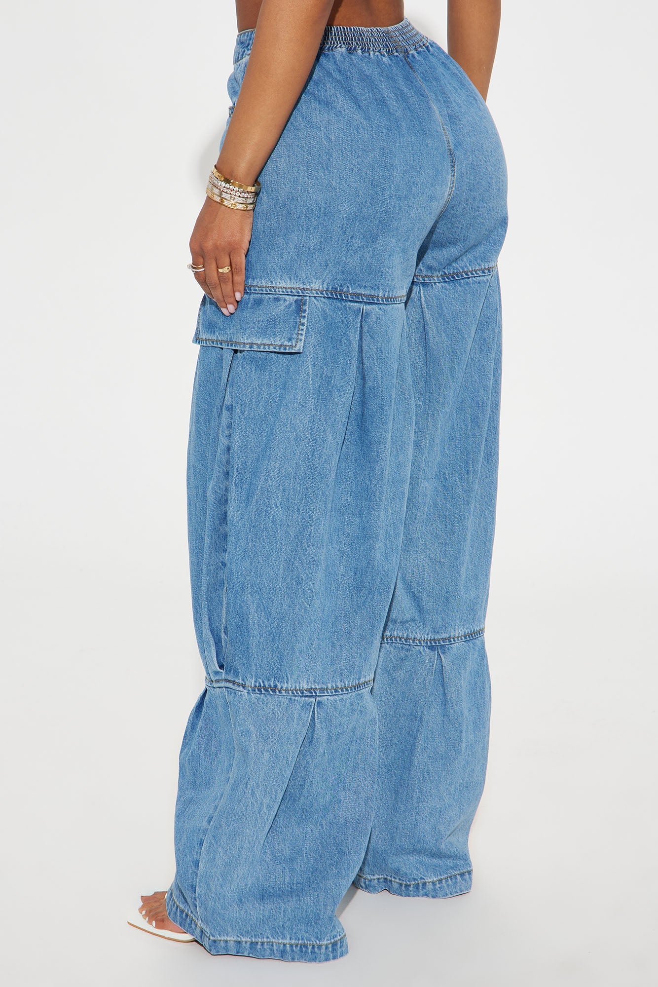 Caro Elastic Waist Wide Leg Jeans - Medium Wash