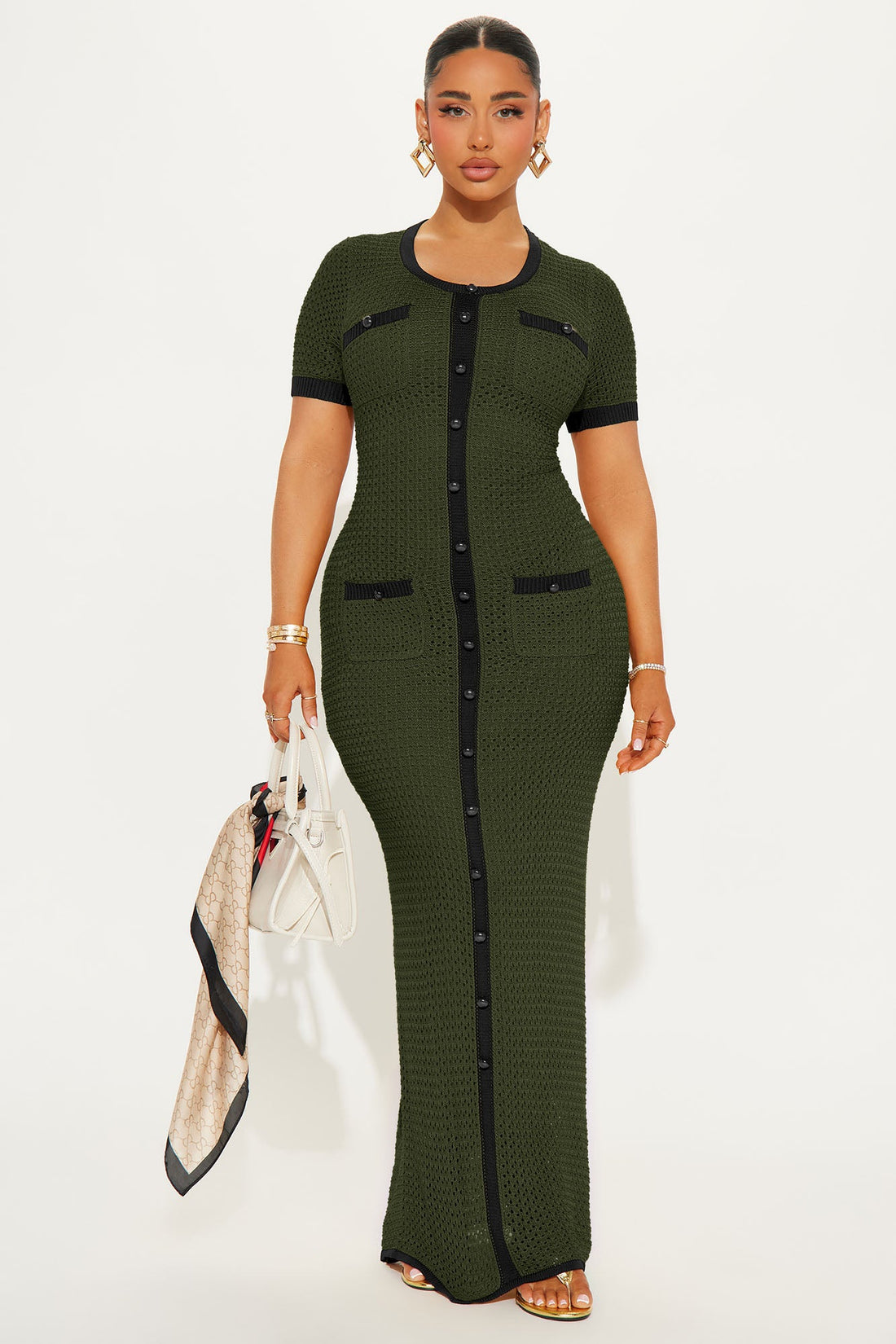 Elena Crochet Maxi Dress - Olive
