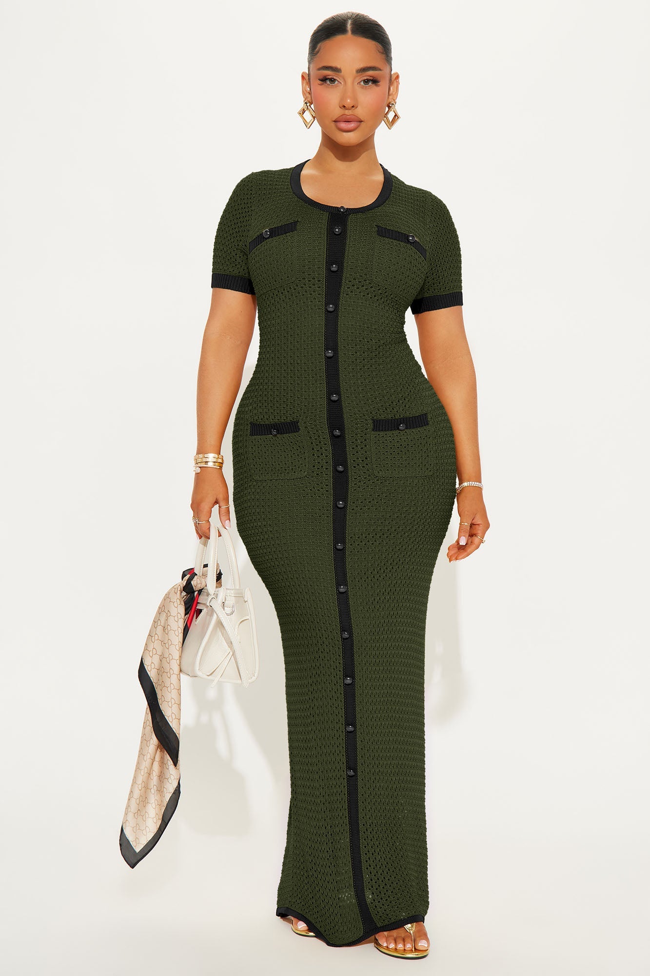 Elena Crochet Maxi Dress - Olive