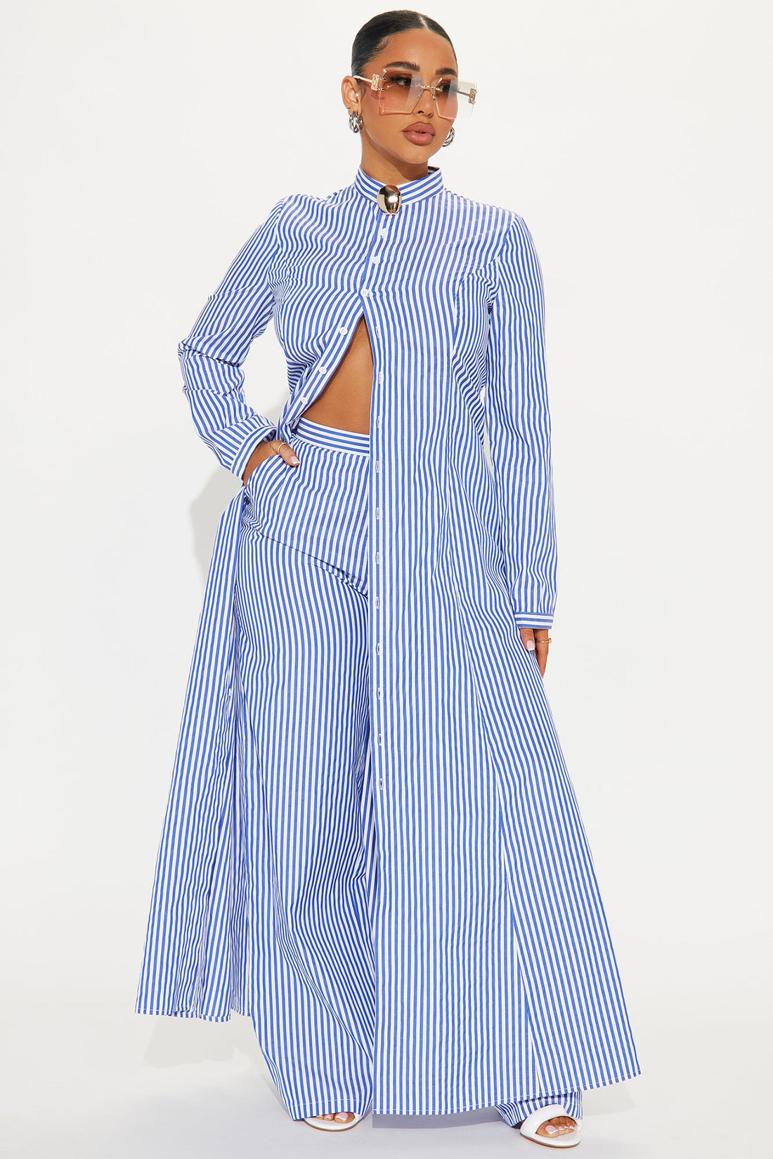 Yacht Trip Stripe Pant Set - White/Blue