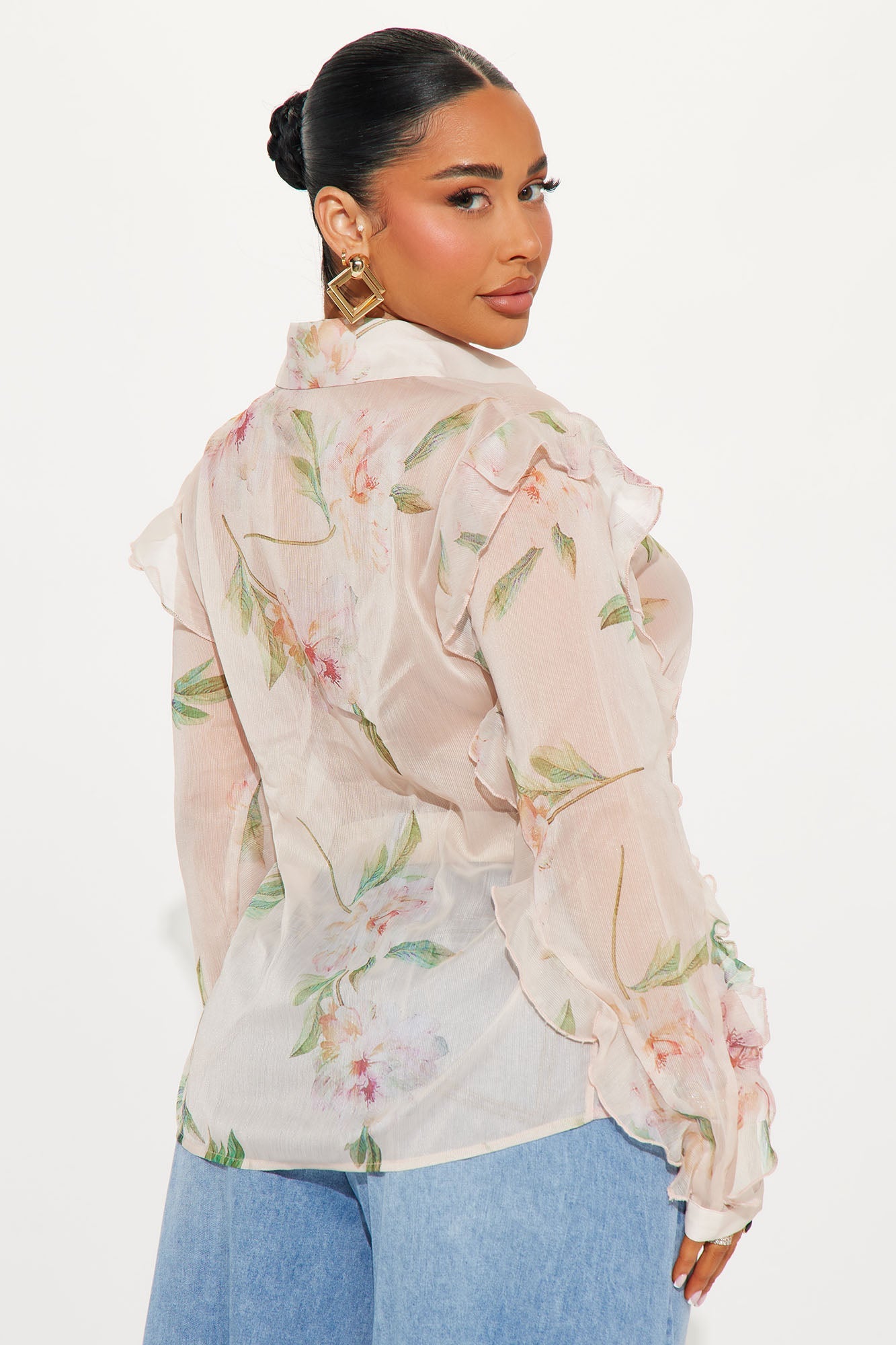 Walking By Floral Ruffle Shirt - Blush/combo