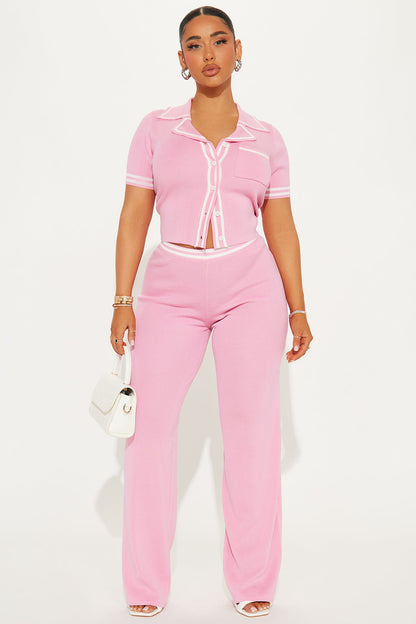Preppy Babe Sweater Pant Set - Pink