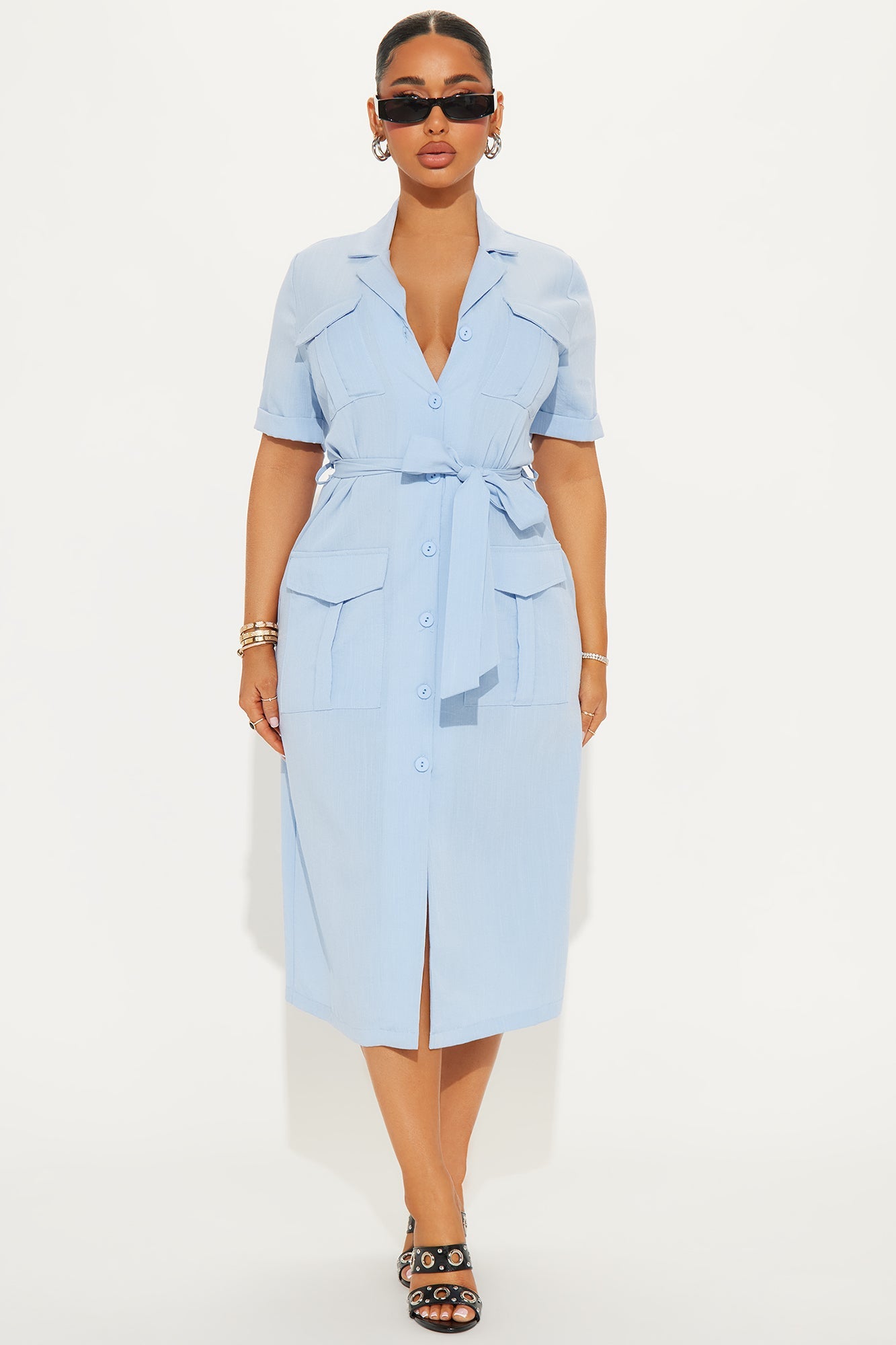 Maya Shirt Midi Dress - Light Blue