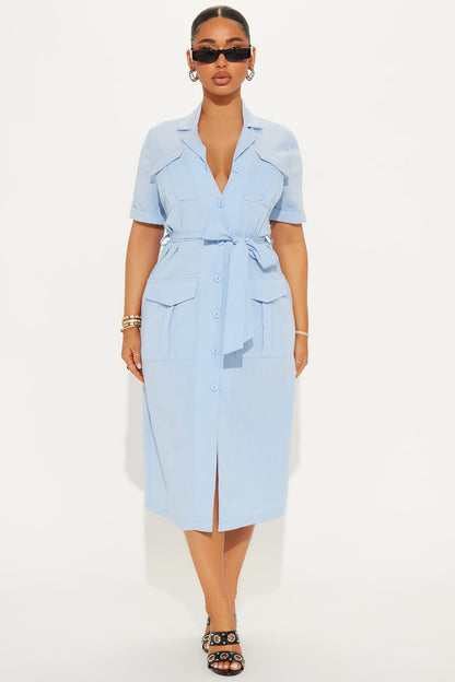 Maya Shirt Midi Dress - Light Blue