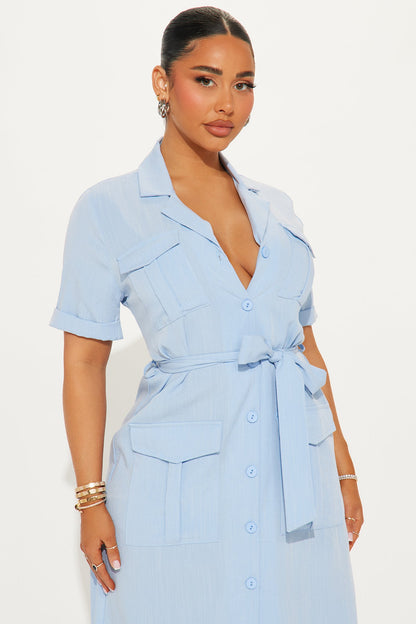 Maya Shirt Midi Dress - Light Blue