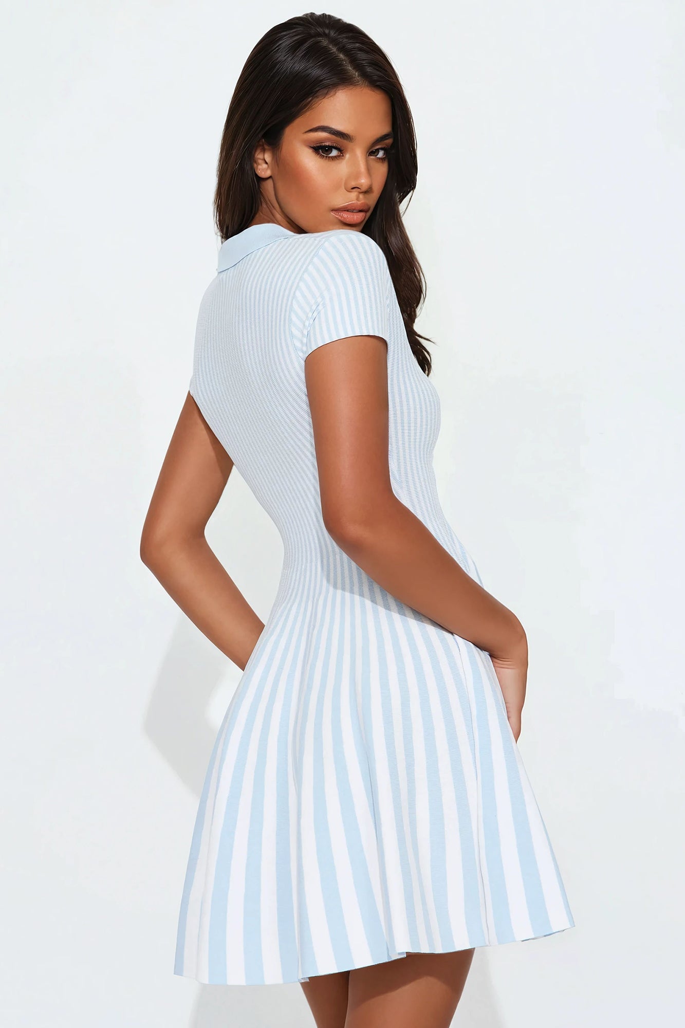 Emmy Striped Sweater Mini Dress - Light Blue