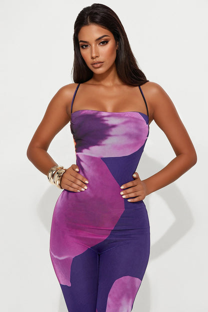 Island Love Mesh Jumpsuit - Purple/combo