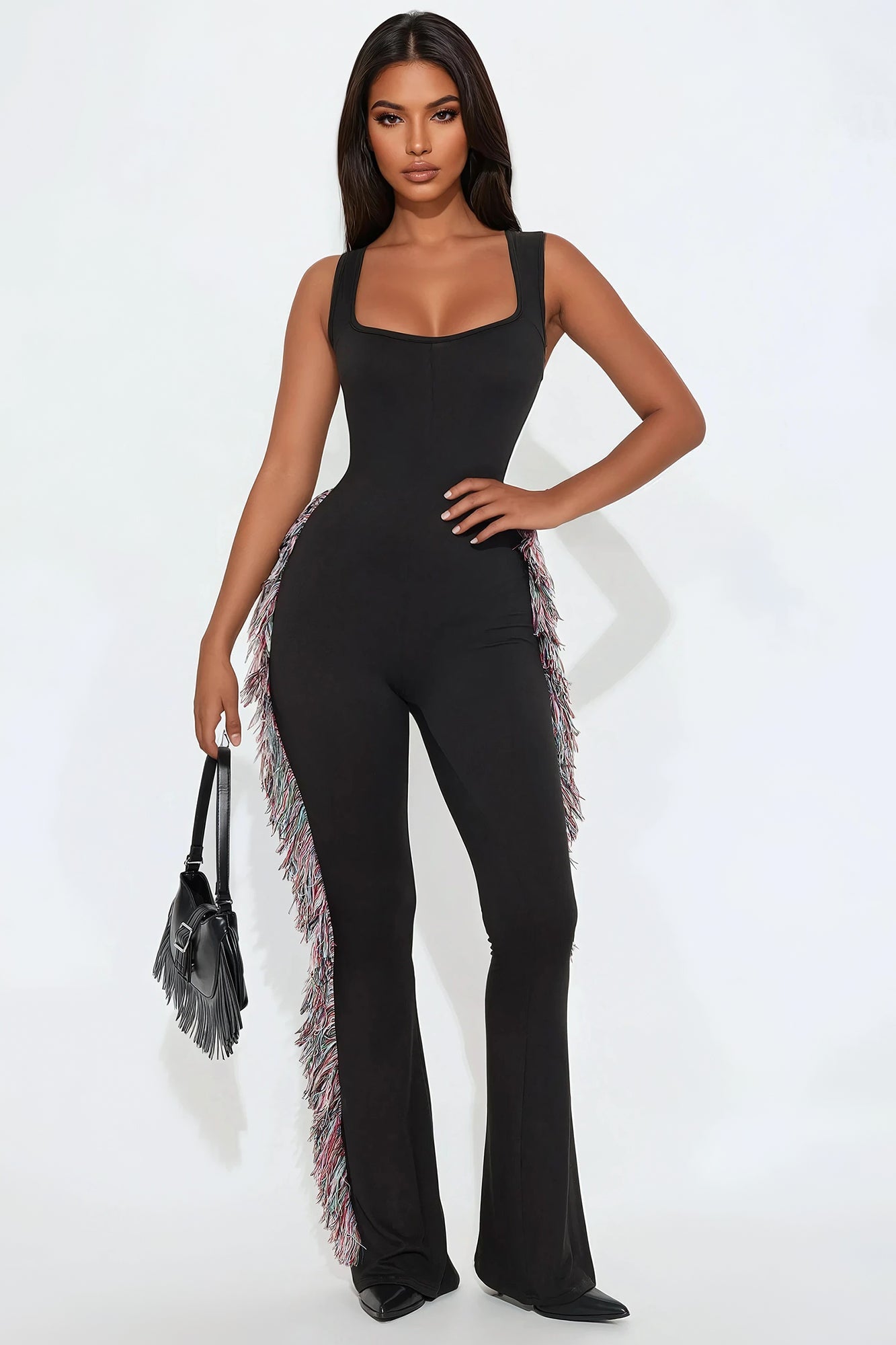 All At Once Fringe Jumpsuit - Black