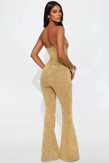 Meet Me In The Desert Denim Jumpsuit - Tan