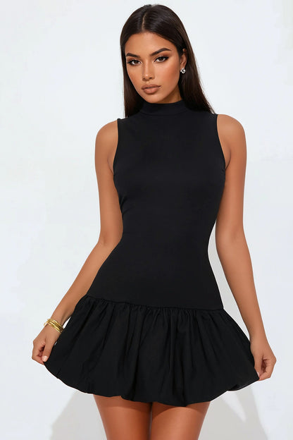 Tall Maxine Mock Neck Bubble Dress - Black