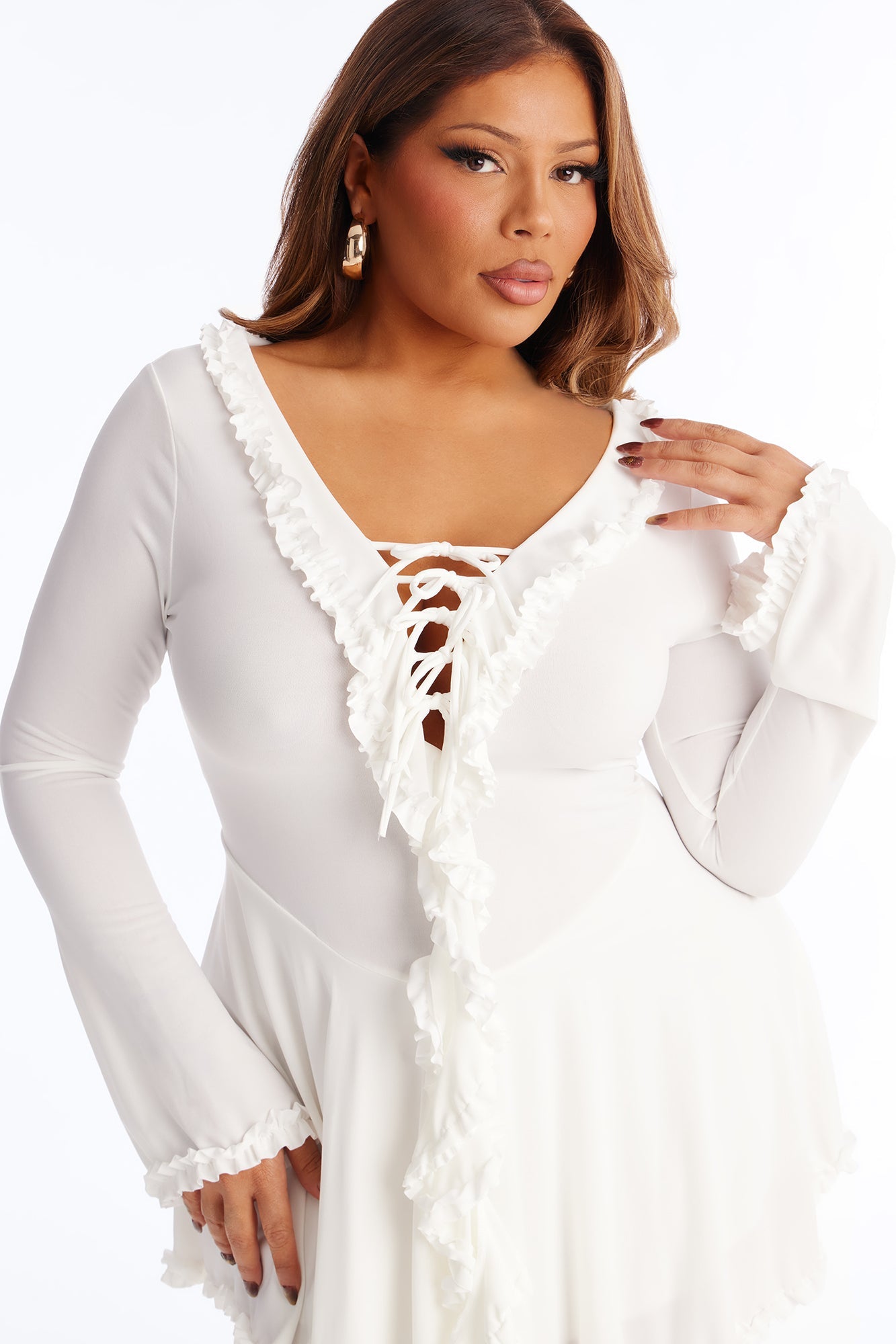 Winona Long Sleeve Ruffle Mini Dress - White