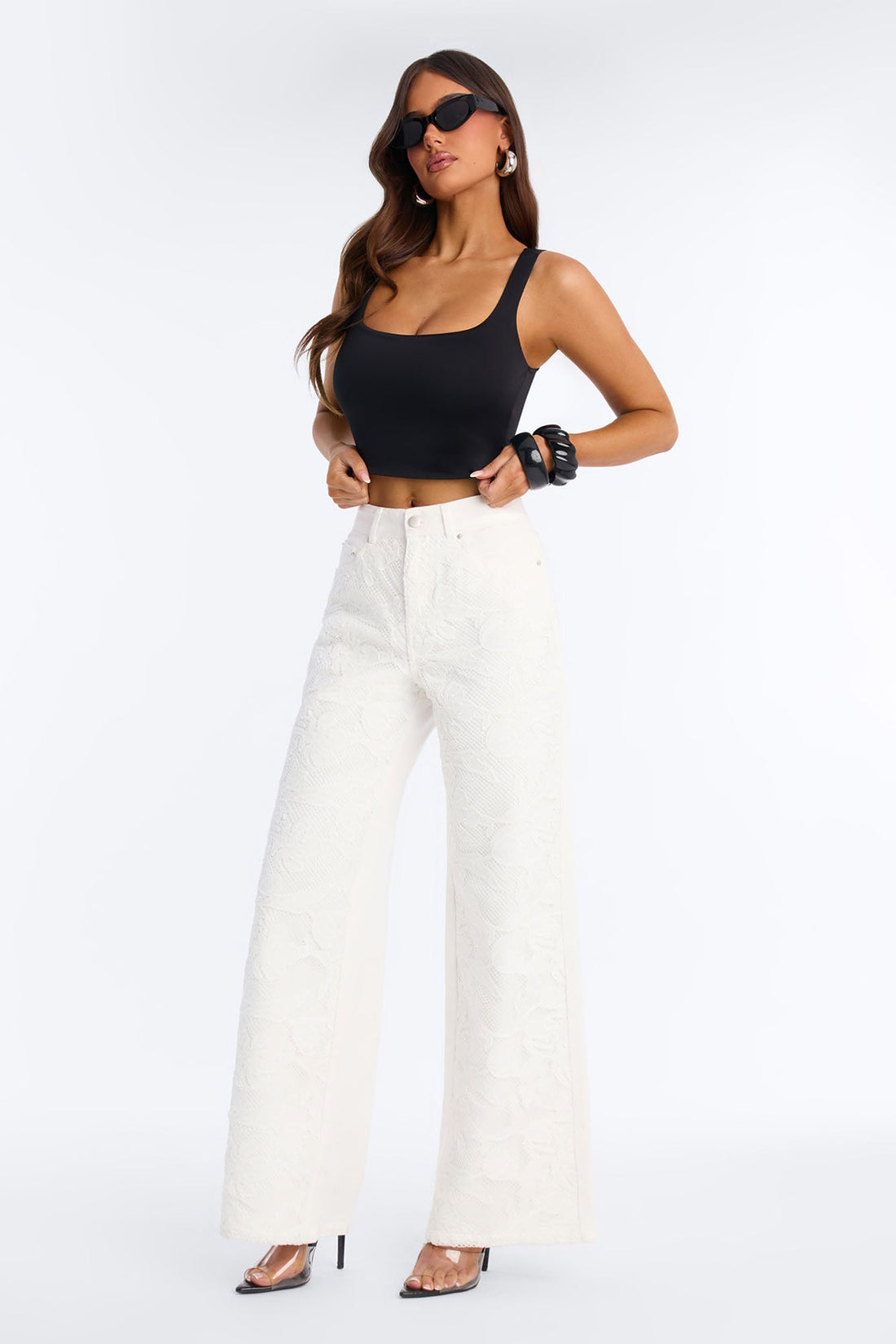 Valencia Crochet Lace Overlay Jeans - White