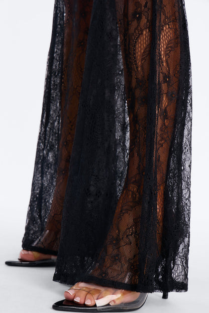 Lianna Backless Lace Halter Jumpsuit - Black