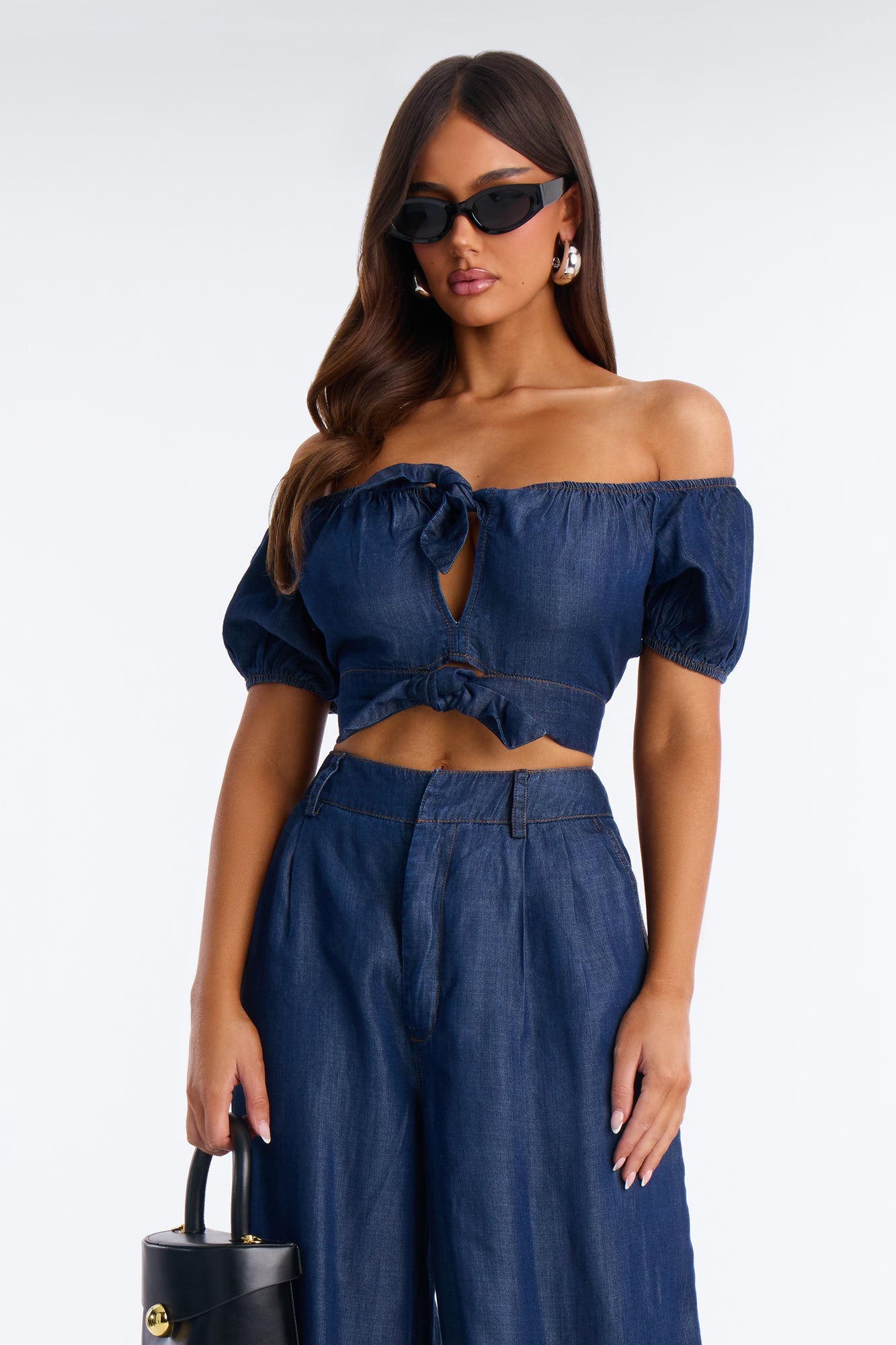 Lola Off Shoulder Balloon Pant Set - Dark Denim