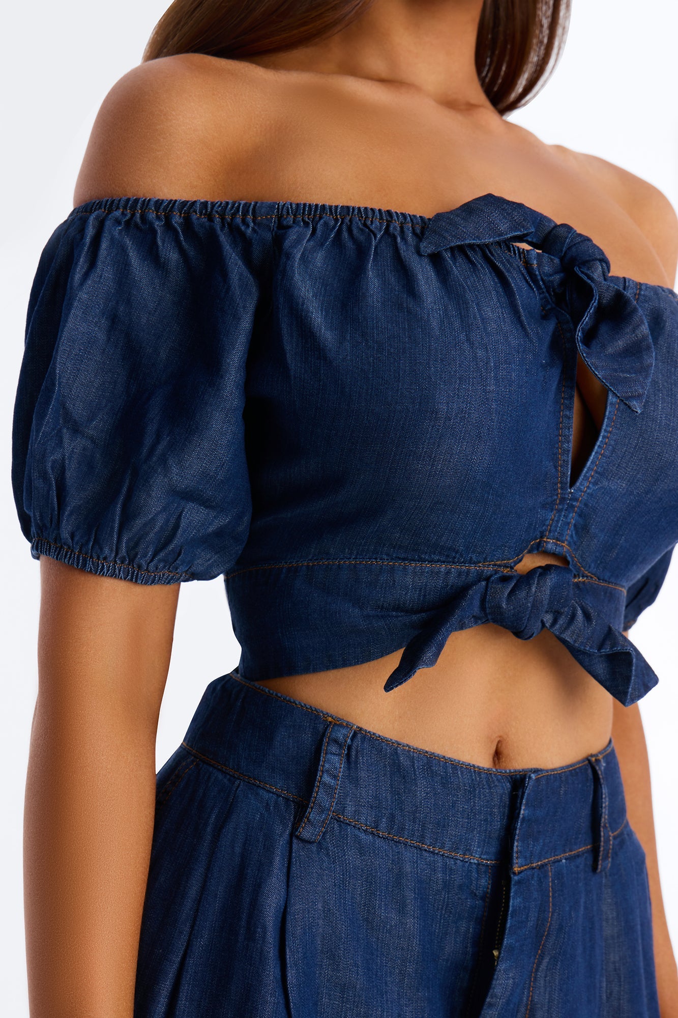 Lola Off Shoulder Balloon Pant Set - Dark Denim